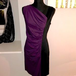 NWT 209 brand boutique dress black & purple ruched front shift or cocktail dress